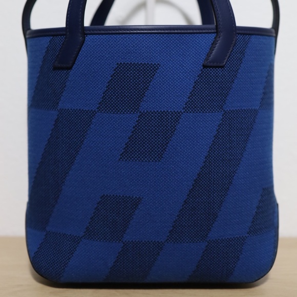 Hermes Limited Edition Color Blue Canvas Cabas H En Biais 27 Tote Bag - Picture 2 of 12